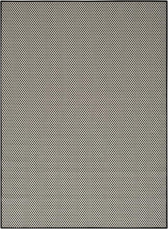 Nourison Home Courtyard Black White 5' x 7' Area Rug - Easy Clean, Non Shedding, Bed Room, Living Room, Dining Room, Kitchen (5' x 7')