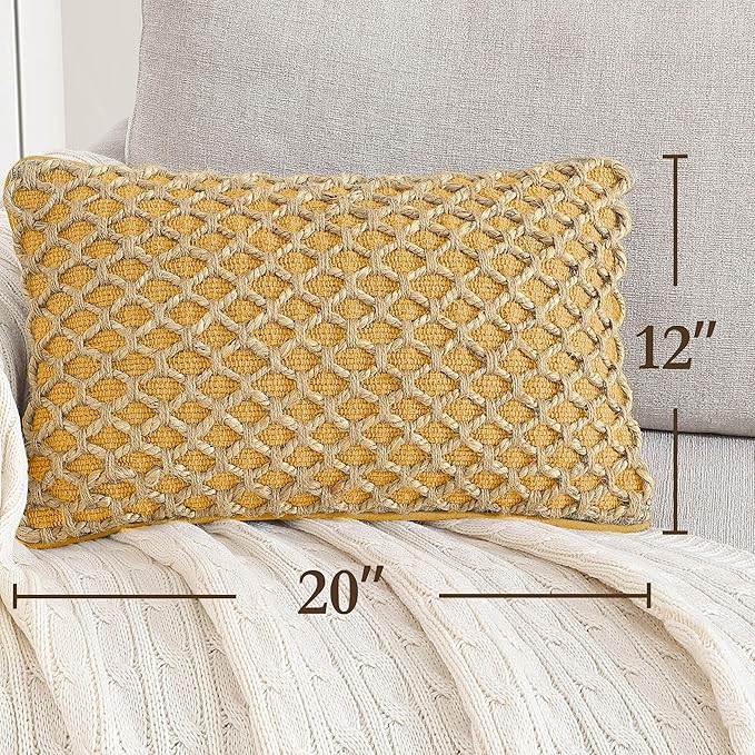 Boho Living Jada Premium Woven Design, Decorative Throw, Living Room Décor, (1) 12" x 20" Pillow Cover, Mustard Yellow