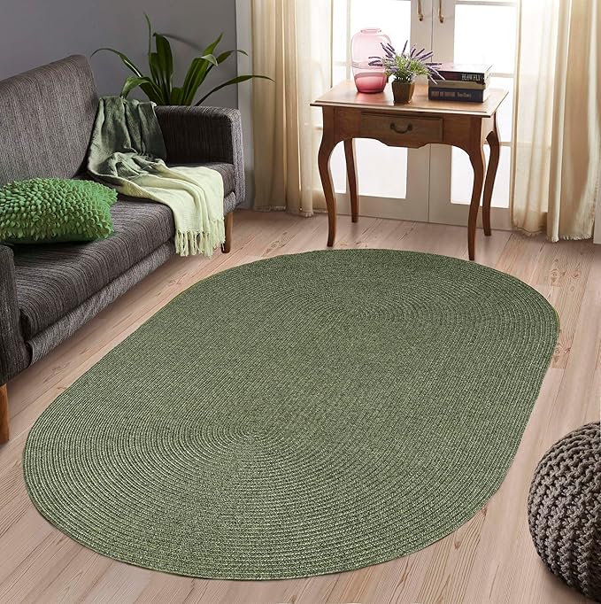 Superior Indoor/Outdoor Area Rug, Reversible Braided Floor Decor for Living Room, Kitchen, Patio, Front Porch, Modern Boho Farmhouse Rugs, Hardwood, Bedroom Accessories, 8' x 10', Green