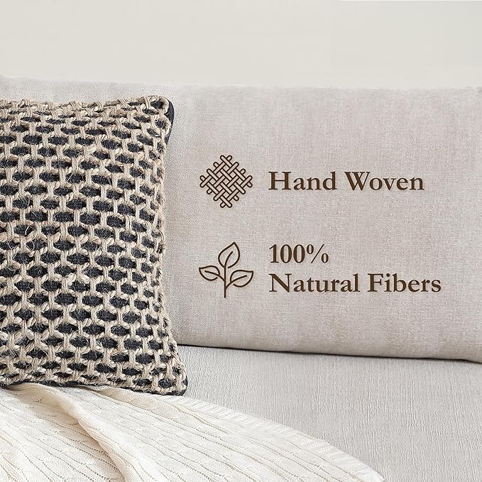 Boho Living Jada Decorative Throw, Includes Accent Insert, Premium Woven Design, Living Room Décor, (2) 20" x 20" Pillow Covers, Black 2 Count