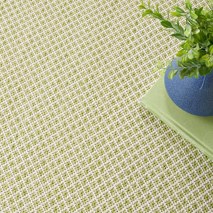 Nourison Home Courtyard Ivory Green 5' x Square Area Rug - Easy Clean, Non Shedding, Bed Room, Living Room, Dining Room, Kitchen (5' x Square)