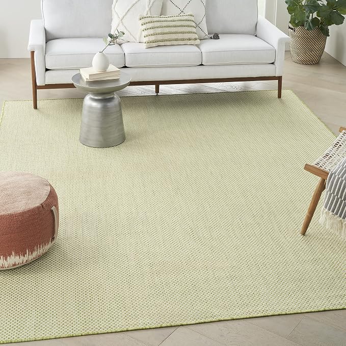 Nourison Home Courtyard Ivory Green 7' x 10' Area Rug - Easy Clean, Non Shedding, Bed Room, Living Room, Dining Room, Kitchen (7' x 10')