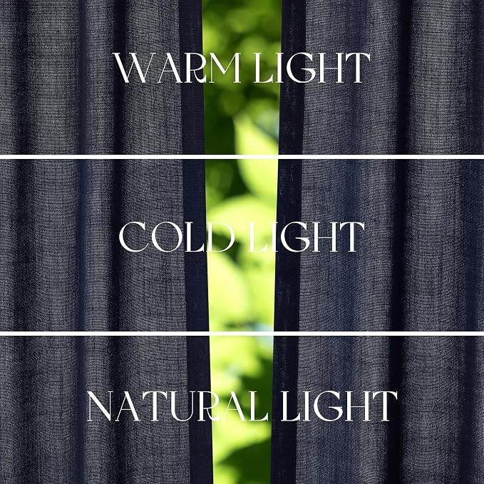 Jowels Navy Linen Curtains 90 Inch Long 2 Panels for Living Room | Navy Blue Light Filtering Semi Sheer Curtain,Back Tab Pocket Pleated Look,Boho Textured Privacy Drapes for Bedroom Window
