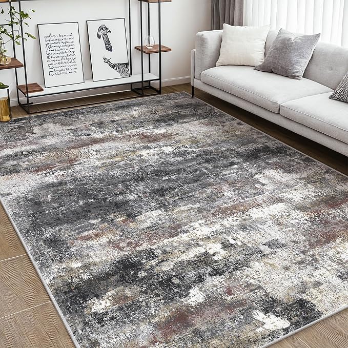 BEIMO Area Rugs 5x7 for Living Room Bedroom, Modern Abstract Machine Washable Soft Dark Gray Rug, Floor Carpet with Non Slip Backing for Dining Room