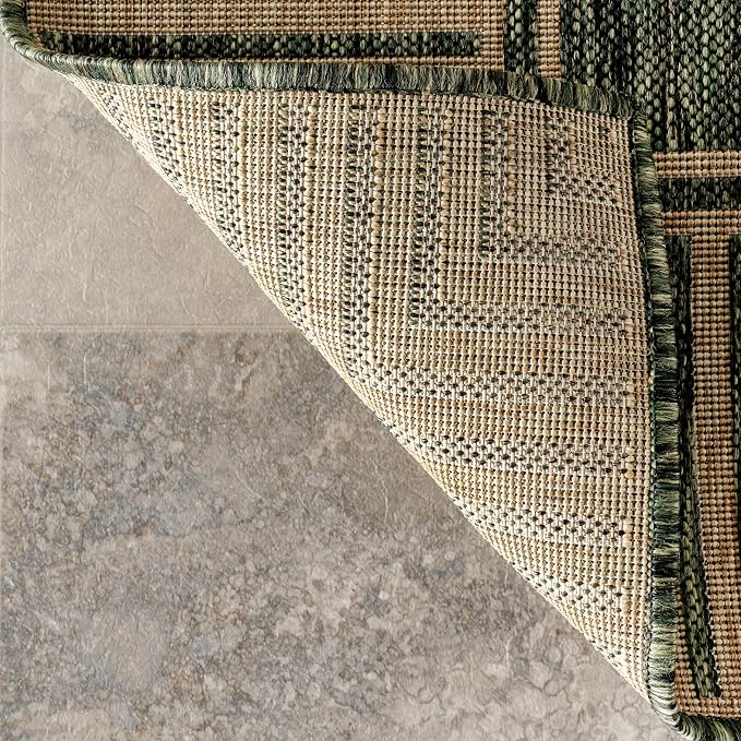 Nuloom Asha Green/Brown, 4' x 6', Casual, Striped Border, Soft and Cozy, High Traffic, Easy Clean, Durable Area Rug for Indoor/Outdoor Patio, Deck, Porch, Garden, Courtyard