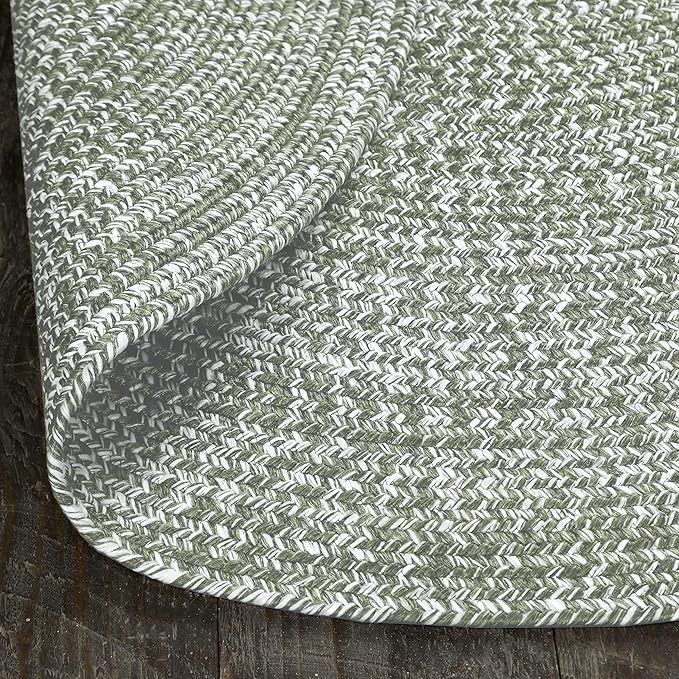 Superior Indoor/Outdoor Runner Rug, Dual-Tone Reversible Braided Floor Decor for Patio, Front Porch, Entryway, Living Room, Office, Nursery, Artistic Home, 2' x 8' Oval, Green-White