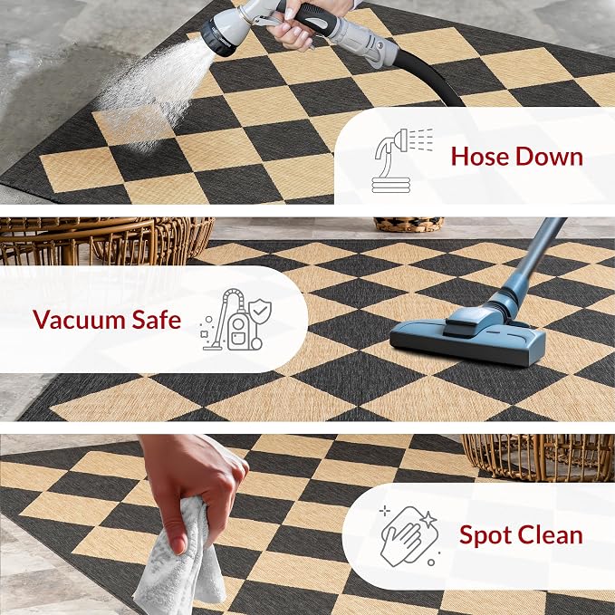 Nuloom Outdoor Performance Collection Sabina Dark Grey/Ivory, 6'7" x 9', Soft, High Traffic, Stain Resistant, Easy Clean, Durable Area Rug for Indoor/Outdoor Patio, Deck, Porch, Garden, Courtyard
