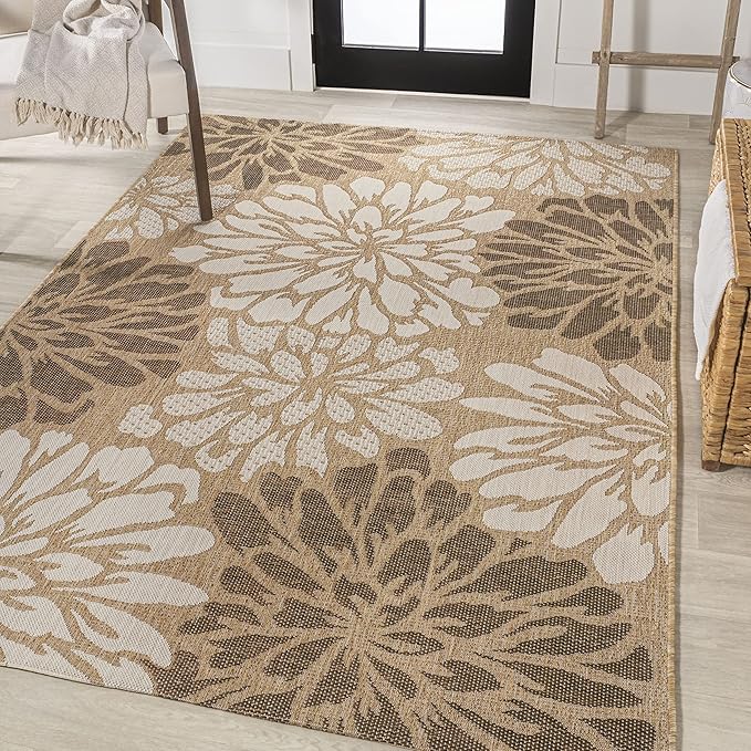 JONATHAN Y Floral Textured Weave Indoor Outdoor Area Rug 4X6 Brown/Cream, Zinnia Modern for Backyard, Patio, Porch, Easy-Cleaning, High Traffic, Pet-Friendly, Non-Shedding (SMB110I-4)
