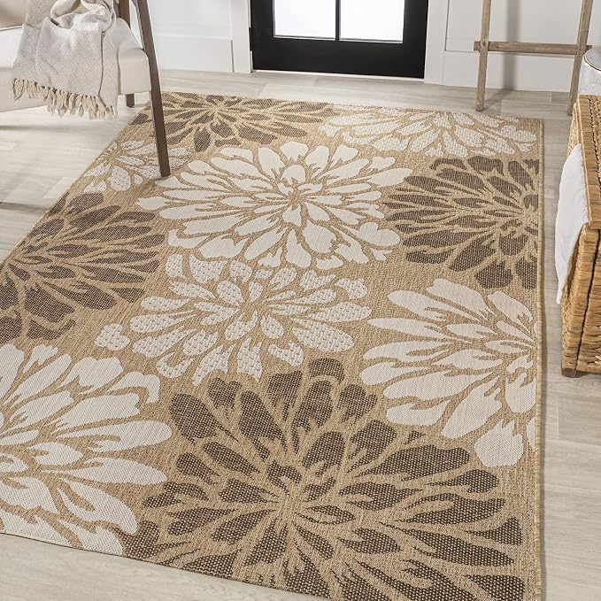 JONATHAN Y Floral Textured Weave Indoor Outdoor Area Rug 9X12 Brown/Cream, Zinnia Modern for Backyard, Patio, Porch, Easy-Cleaning, High Traffic, Pet-Friendly, Non-Shedding (SMB110I-9)