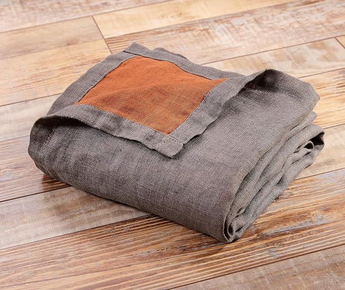 Chezmoi Collection Brussels Belgian Flax Linen Throw Blanket, 50" x 70" - Pre-Washed Super Soft Lightweight Breathable Summer Blanket Gray/Orange Color for Living Room Couch & Bed
