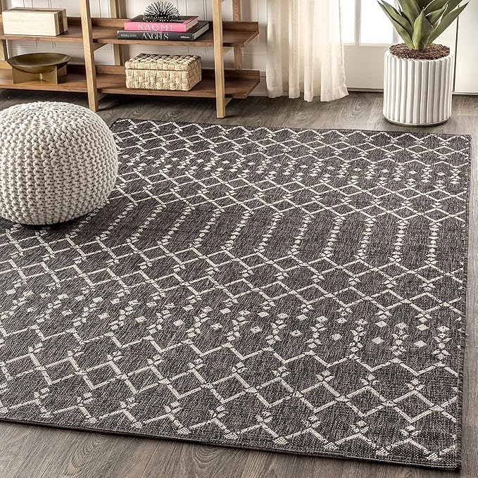 JONATHAN Y Moroccan Geometric Indoor Outdoor Area Rug 3X5 Black/Gray, Ourika Textured Weave for Backyard, Patio, Porch, Easy-Cleaning, High Traffic, Pet-Friendly, Non-Shedding (SMB108F-3)