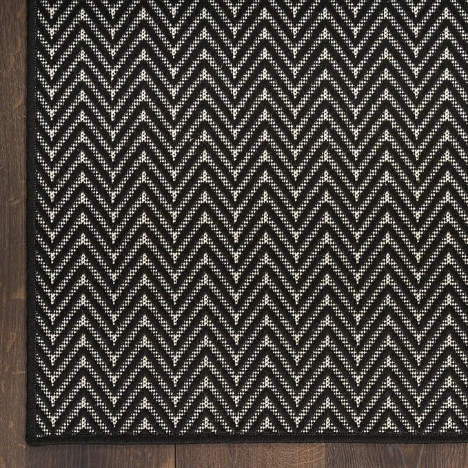 Nourison Home Horizon Indoor/Outdoor Black 2' x 6' Area Rug - Easy Clean, Non Shedding, Bed Room, Living Room, Dining Room, Kitchen (6' Runner)