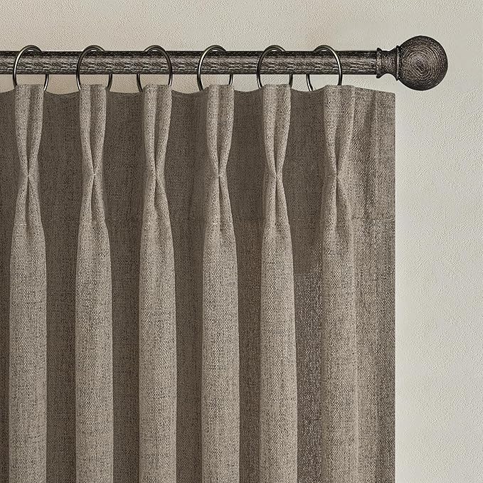 Custom Memory Shape Pinch Pleated 78 Inch Dining Room Curtains 2 Panels Set, Dark Brown Light Filtering Thick Linen Semi Sheer Curtain Privacy Country Windows Drapes 6-1/2 FT Length for Laundry Room