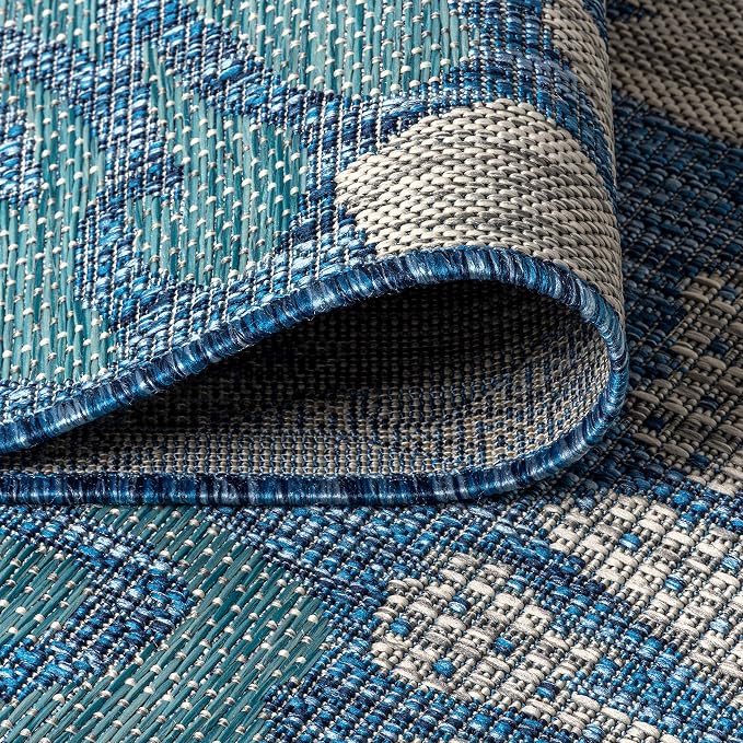 JONATHAN Y Floral Textured Weave Indoor Outdoor Square Area Rug 6X6 Navy/Aqua, Zinnia Modern for Backyard, Patio, Porch, Easy-Cleaning, High Traffic, Pet-Friendly, Non-Shedding (SMB110C-6SQ)