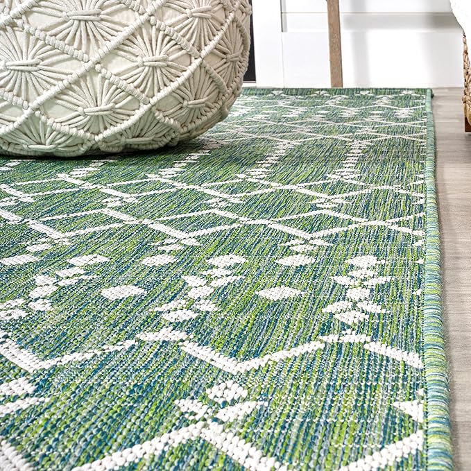 JONATHAN Y Moroccan Geometric Indoor Outdoor Area Rug 8X10 Green/Cream, Ourika Textured Weave for Backyard, Patio, Porch, Easy-Cleaning, High Traffic, Pet-Friendly, Non-Shedding (SMB108L-8)
