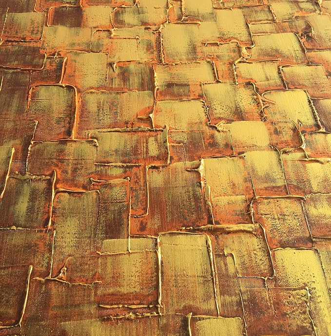 MyArton Textured Abstract Squares Canvas Wall Art Hand Painted Modern Golden Yellow Oil Painting for Decoration Ready to Hang 48x24inch