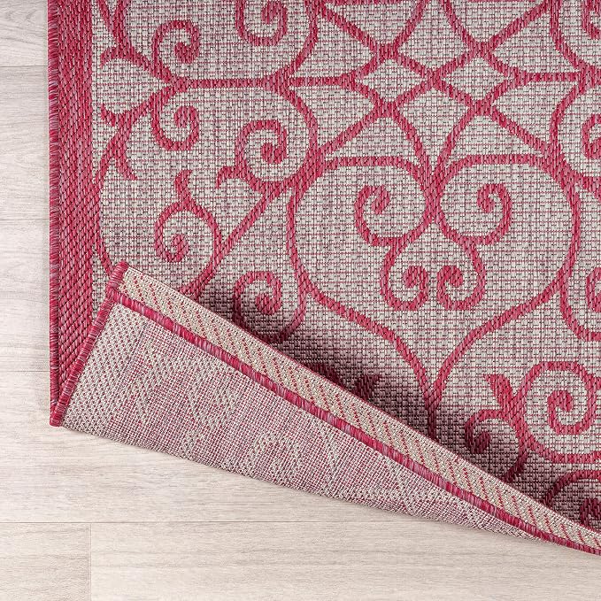 JONATHAN Y Vintage Filigree Indoor Outdoor Runner Rug 2X10 Light Gray/Fuchsia, Madrid Textured Weave for Backyard, Patio, Porch, Easy-Cleaning, High Traffic, Pet-Friendly, Non-Shedding (SMB107I-210)