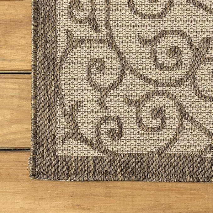JONATHAN Y Vintage Filigree Indoor Outdoor Round Area Rug 5 Ft Beige/Brown, Madrid Textured Weave for Backyard, Patio, Porch, Easy-Cleaning, High Traffic, Pet-Friendly, Non-Shedding (SMB107B-5R)