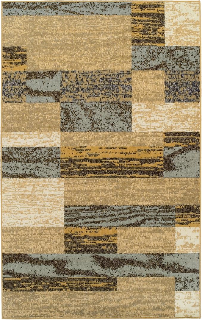 SUPERIOR Indoor Area Rug, Jute Backed, Modern Geometric Patchwork Floor Decor for Bedroom, Office, Living Room, Entryway, Hardwood Floors, Rockwood Collection, 7' x 9', Light Blue-Beige