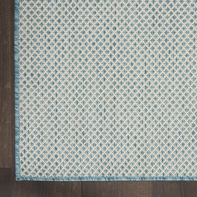 Nourison Home Courtyard Ivory Aqua 2'2" x 8' Area Rug - Easy Clean, Non Shedding, Bed Room, Living Room, Dining Room, Kitchen (8' Runner)