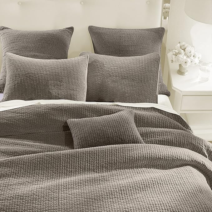 HiEnd Accents Stonewashed Cotton Velvet Quilt, Queen Size, Taupe Solid Color, Classic Traditional Rustic Style Luxury Bedding, Soft Lightweight Bed Cover