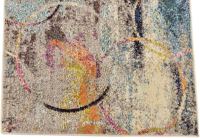 Unique Loom Chromatic Collection Modern Rustic & Vibrant Abstract Area Rug For Any Home Décor (2' 7 x 10' 0 Runner, Beige/ Blue)