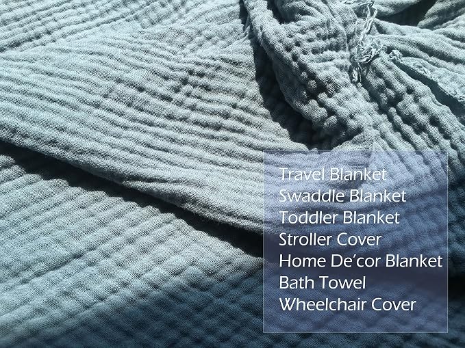 KyraHome 100% Cotton Throw Blankets for Couch, 60"x80" Pre-Washed Plant-Dyed Breathable Lightweight Gauze Soft Muslin Summer Throw Blankets, All Season (Slate Blue)