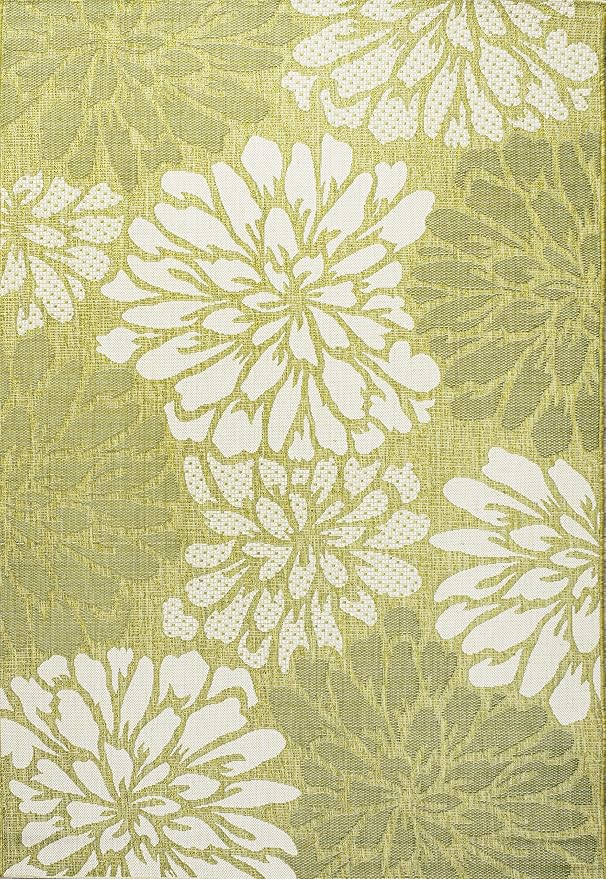 JONATHAN Y Floral Textured Weave Indoor Outdoor Area Rug 8X10 Green/Cream, Zinnia Modern for Backyard, Patio, Porch, Easy-Cleaning, High Traffic, Pet-Friendly, Non-Shedding (SMB110H-8)
