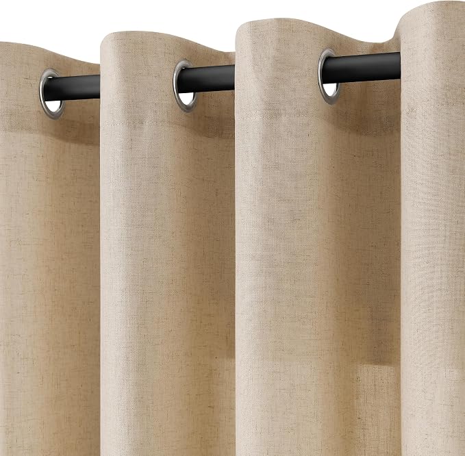 Taupe Burlywood Linen Curtains 90 Inches Long for Living Room Grommet Semi Sheer Light Filtering Country Farmhouse Sheer Curtain Drapes Luxury Neutral Decor for Dining Room Bedroom 52x90, 2 Panels