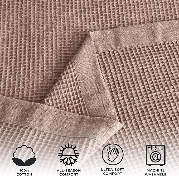 Great Bay Home 100% Cotton Blanket for King Size Bed | Lightweight and Breathable Waffle Weave Blankets for Summer & Spring | Versatile, Layering Pink Bed Blanket, Redwood, 102x90 inches