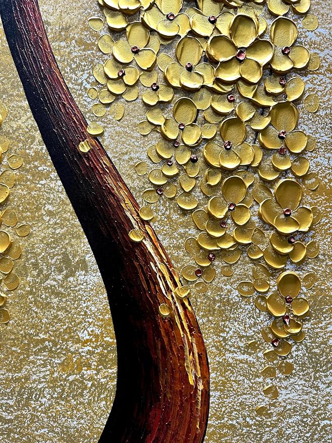 Yika Art Paintings - 24X48 Inch 3D Golden Flower Tree Wall Art Abstract Textured Knife Platte Acrylic Painting on Canvas 3D Flowers Tree Paintings Ready to hang
