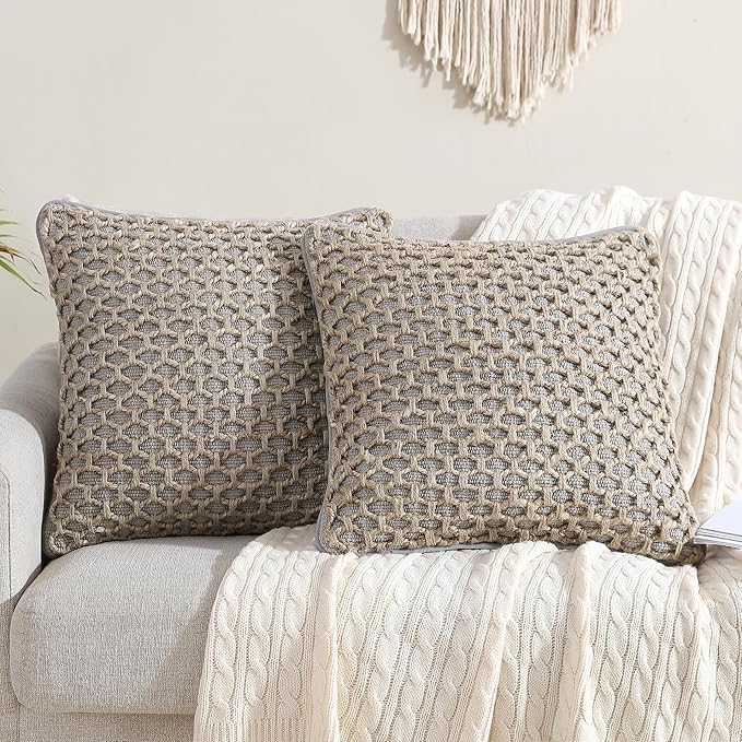 Boho Living Jada Decorative Throw, Includes Accent, Premium Woven Design, Living Room Décor, (2) 20" x 20" Pillow Cover with Insert, Grey