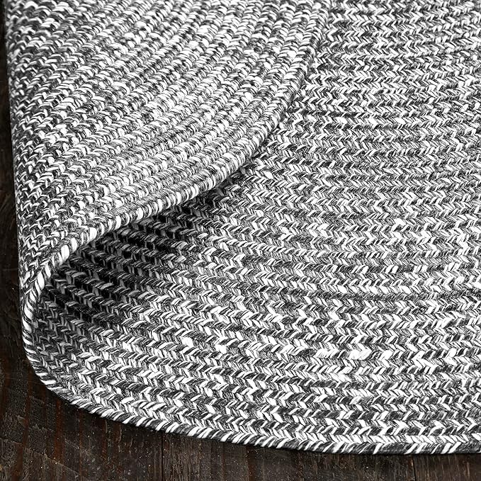 Superior Indoor/Outdoor Area Rug, Dual-Tone Reversible Braided Floor Decor for Patio, Front Porch, Entryway, Living Room, Office, Nursery, Artistic Home, 6' Round, Charcoal-White