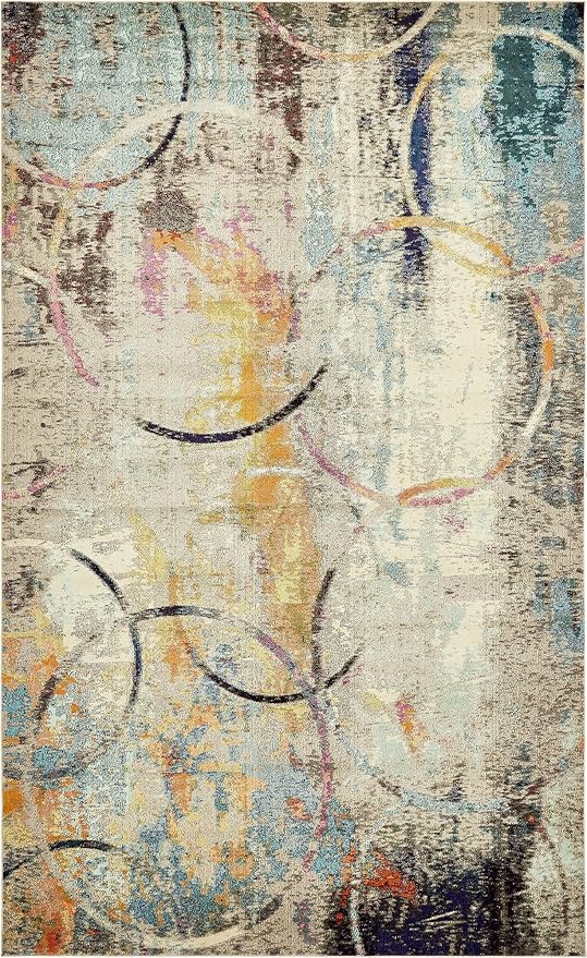 Unique Loom Chromatic Collection Modern Rustic & Vibrant Abstract Area Rug For Any Home Décor (10' 6 x 16' 5 Rectangular, Beige/ Blue)
