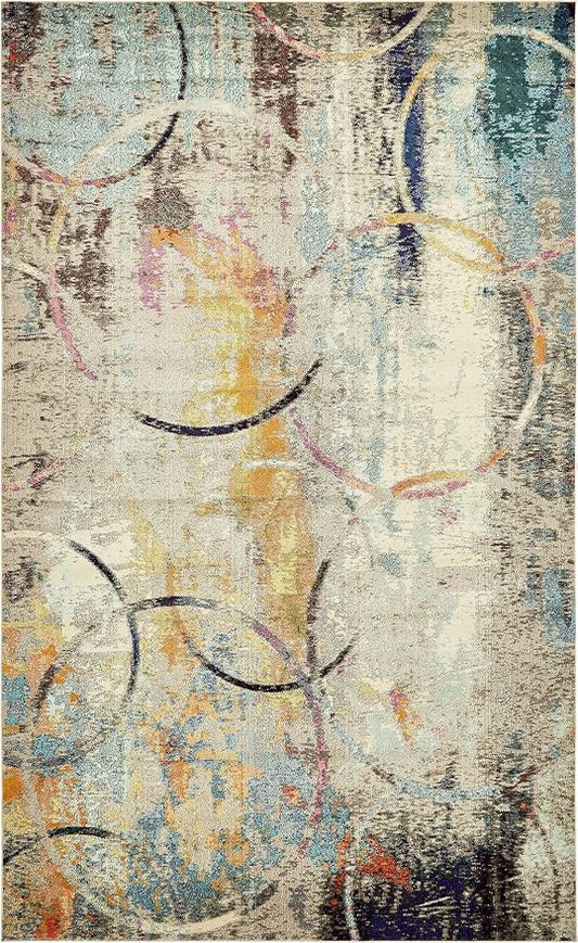 Unique Loom Chromatic Collection Modern Rustic & Vibrant Abstract Area Rug For Any Home Décor (10' 6 x 16' 5 Rectangular, Beige/ Blue)