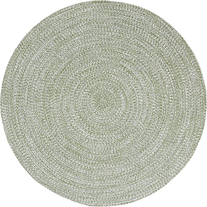 Superior Indoor/Outdoor Area Rug, Dual-Tone Reversible Braided Floor Decor for Patio, Front Porch, Entryway, Living Room, Office, Nursery, Artistic Home, 4' Round, Green-White