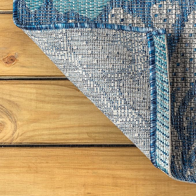 JONATHAN Y Floral Textured Weave Indoor Outdoor Area Rug 8X10 Navy/Aqua, Zinnia Modern for Backyard, Patio, Porch, Easy-Cleaning, High Traffic, Pet-Friendly, Non-Shedding (SMB110C-8)