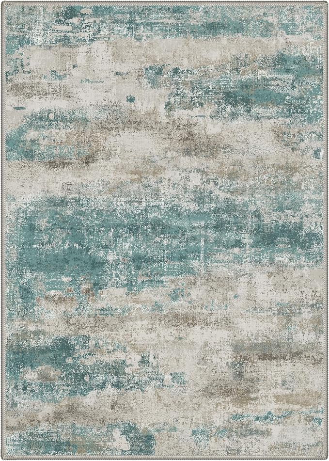 BEIMO Area Rugs 10x14 for Living Room Bedroom, Modern Abstract Machine Washable Rug, Large Soft Low Pile Floor Cover with Non Slip Backing for Dining Room, Dusty Teal Grey
