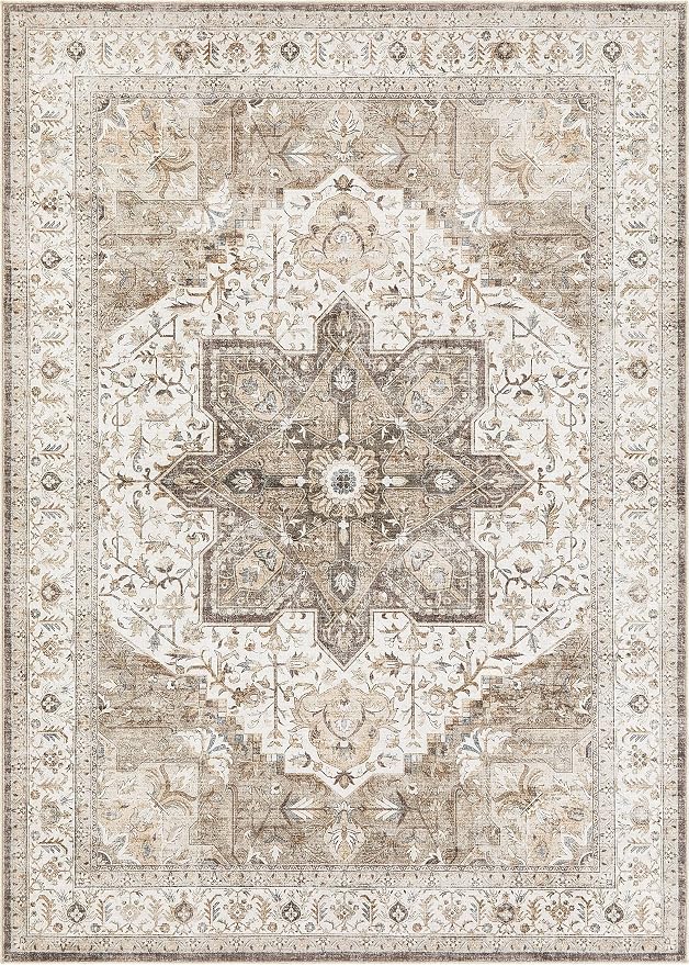 Tortania Area Rug Living Room Rugs - 12x15 Washable Boho Rug Vintage Oriental Distressed Farmhouse Large Thin Indoor Carpet for Living Room Bedroom Under Dining Table Home Office - Brown