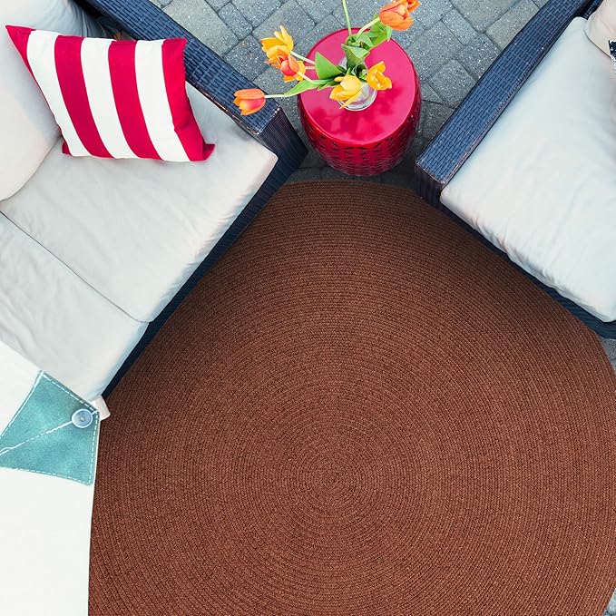 Superior Indoor/Outdoor Area Rug, Reversible Braided Floor Decor for Living Room, Kitchen, Patio, Front Porch, Modern Boho Farmhouse Rugs, Hardwood, Bedroom Accessories, 4' Round, Brick