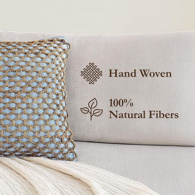 Boho Living Jada Decorative Throw, (1) 20" x 20" Pillow Cover with Insert, Light Blue