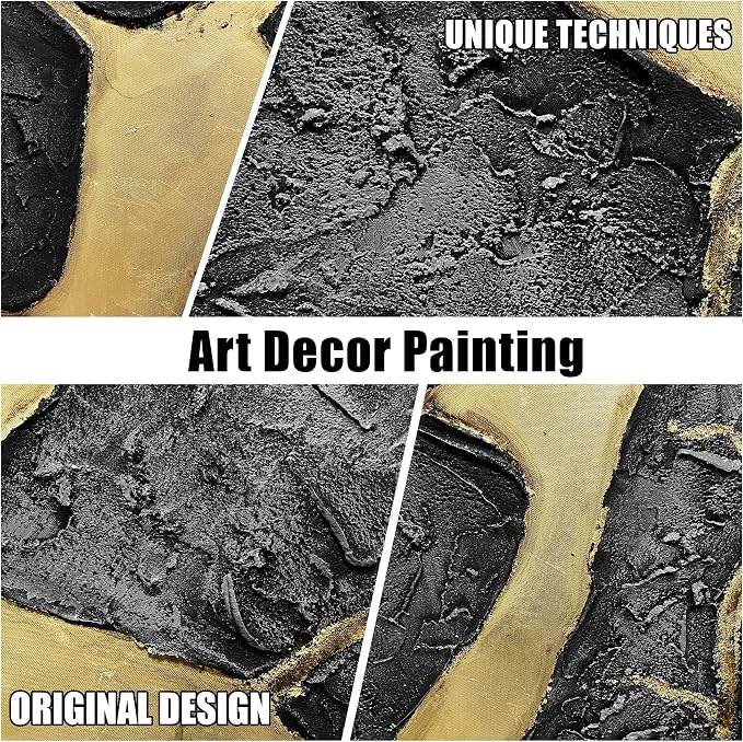 DNIEOTU Hand Painted Abstract Wall Art for Living Room, Black and Gold Canvas Wall-Decor for Bedroom, 3D Textured Paintings for Hallway Office, Large Size 59 x 29 Inches