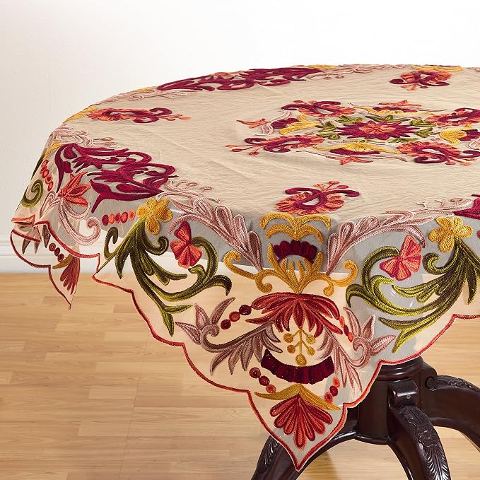 SARO LIFESTYLE AN01.M72S Alessandra Collection Embroidered Tablecloth, Multi, 72"