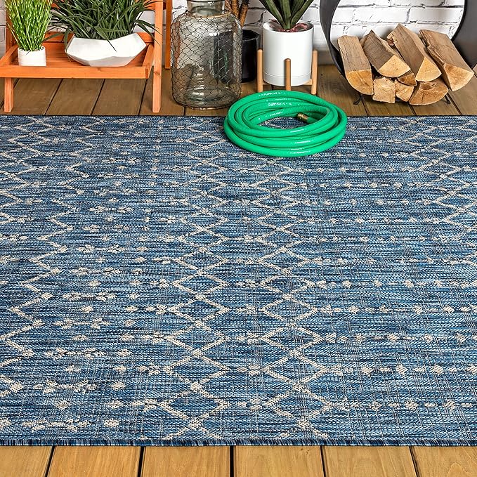 JONATHAN Y Moroccan Geometric Indoor Outdoor Area Rug 5X8 Navy/Light Gray, Ourika Textured Weave for Backyard, Patio, Porch, Easy-Cleaning, High Traffic, Pet-Friendly, Non-Shedding (SMB108B-5)
