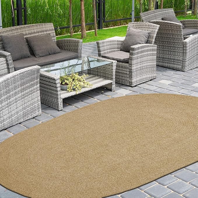 Superior Indoor/Outdoor Runner Rug, Reversible Braided Floor Decor for Living Room, Kitchen, Patio, Front Porch, Modern Boho Farmhouse Rugs, Hardwood, Bedroom Accessories, 2' x 8' Oval, Canvas