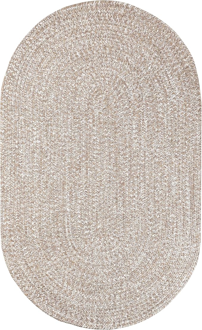 Superior Indoor/Outdoor Area Rug, Dual-Tone Reversible Braided Floor Decor for Patio, Front Porch, Entryway, Living Room, Office, Nursery, Artistic Home, 8' x 10', Latte-White