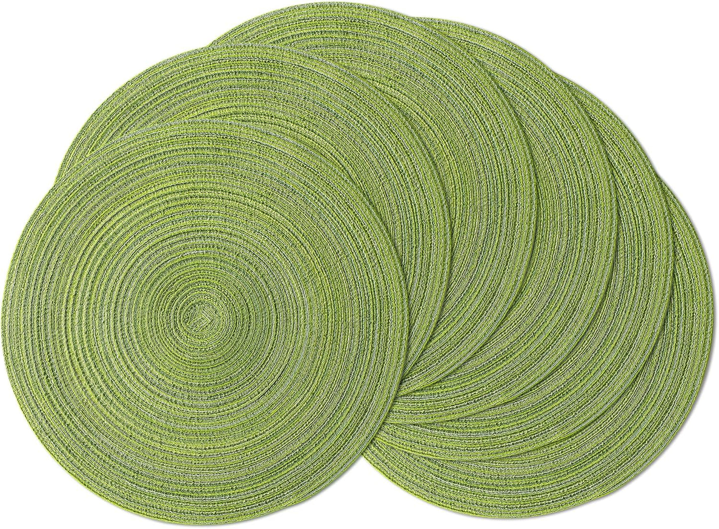 Leetaltree Round Placemats Heat and Slip Resistant Cotton Table Mats, Washable Bohemian Placemats for Dining Tables (Sage Green, Set of 6)