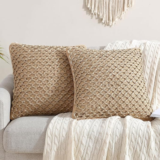 Boho Living 18x18 White Throw Pillow Covers Pillow Insert not Included - Boho Pillow Covers Only, Pack of 2