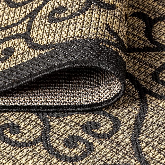 JONATHAN Y Vintage Filigree Indoor Outdoor Octagon Area Rug 8 Ft Black/Khaki, Madrid Textured Weave for Backyard, Patio, Porch, Easy-Cleaning, High Traffic, Pet-Friendly, Non-Shedding (SMB107A-8TGN)