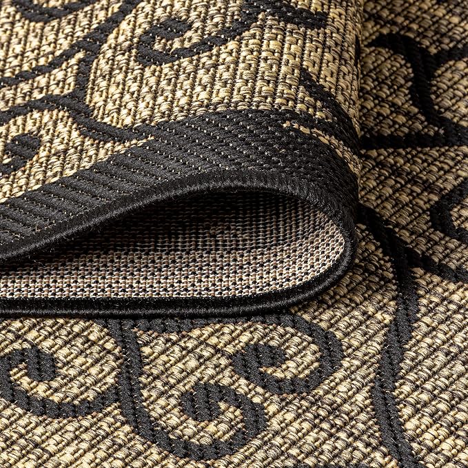 JONATHAN Y Vintage Filigree Indoor Outdoor Area Rug 5X8 Black/Khaki, Madrid Textured Weave for Backyard, Patio, Porch, Easy-Cleaning, High Traffic, Pet-Friendly, Non-Shedding (SMB107A-5)